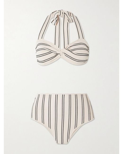 Zimmermann Natural Daylight Twist-Front Striped Ribbed Stretch-Modal Bikini