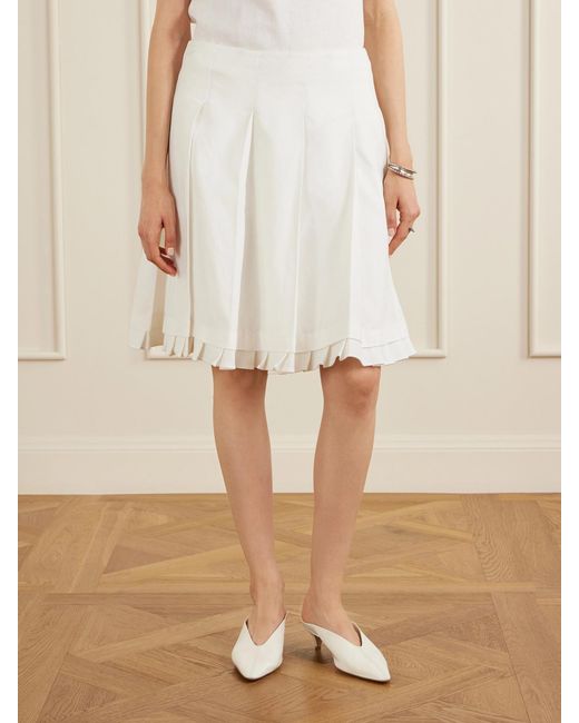 ShuShu/Tong White Pleated Linen Midi Skirt