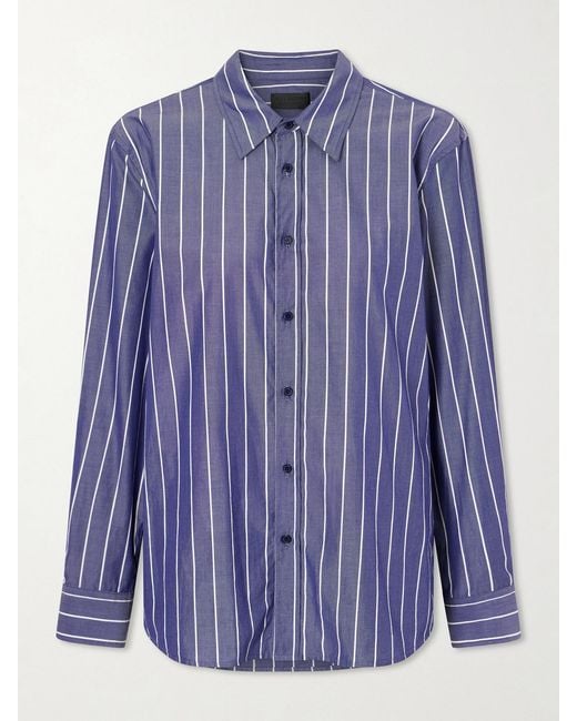 Nili Lotan Blue Raphael Classic Stripped Cotton Shirt