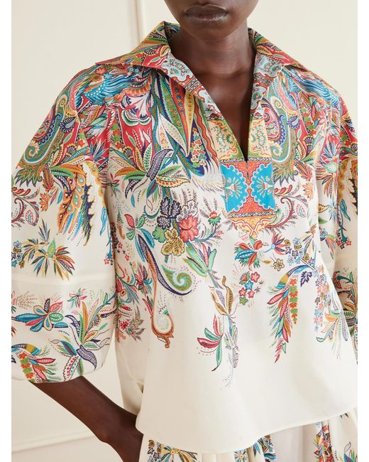 Etro White Floral-Print Cotton-Poplin Blouse