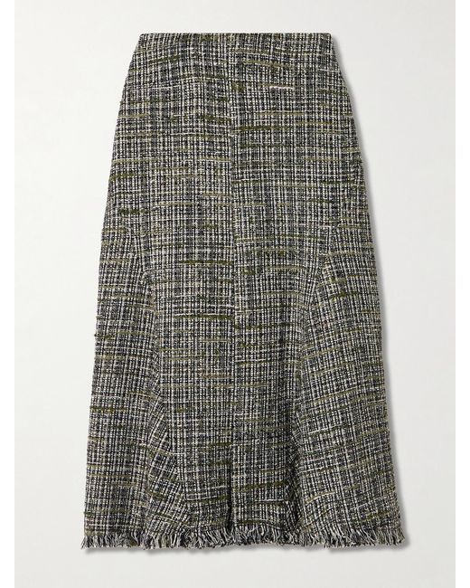 Erdem Gray Frayed Tweed Midi Skirt