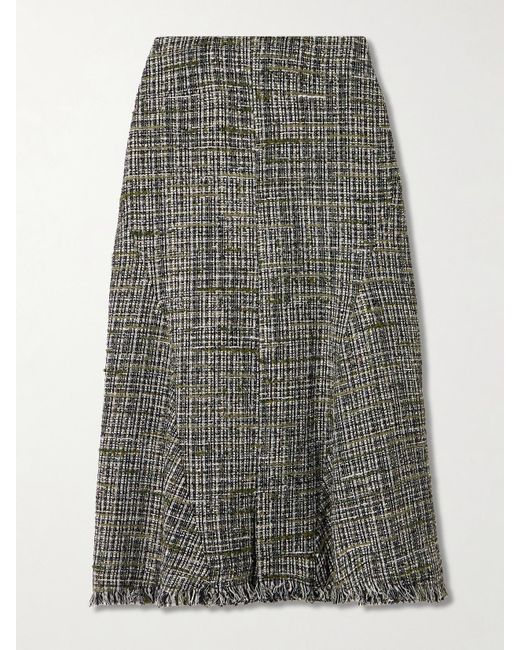 Erdem Gray Frayed Tweed Midi Skirt