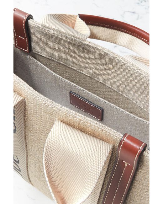 Chloé Natural Net Sustain Woody Small Embroidered Leather-Trimmed Linen Tote