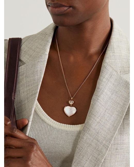 Chopard Natural Happy Hearts 18-Karat Rose, Mother-Of-Pearl And Diamond Necklace