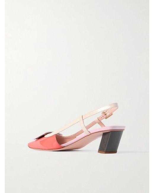 Roger Vivier Pink Belle Vivier 45 Color-Block Patent-Leather Slingback Pumps