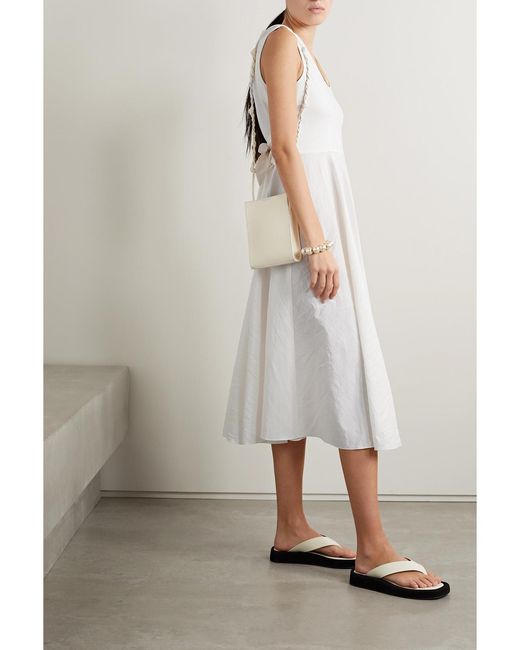 Partow White Carina Belted Crinkled-Crepe Midi Dress