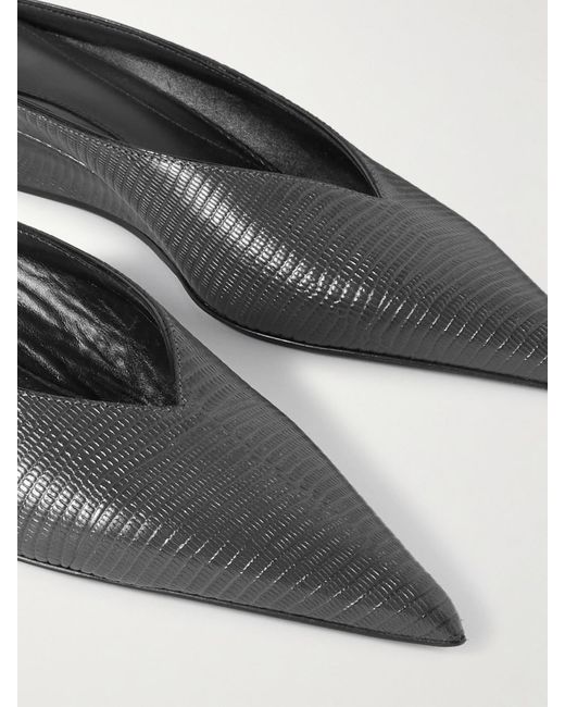 Totême  White Lizard-Effect Leather Wedge Mules