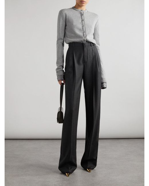 Saint Laurent Black Pleated Cashmere-Twill Wide-Leg Pants