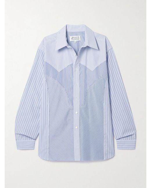 Maison Margiela Blue Paneled Striped Cotton-Poplin Shirt