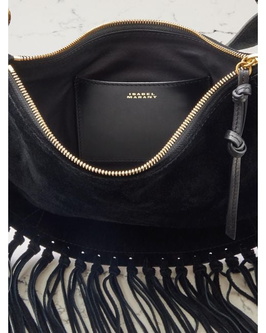 Isabel Marant Black Oskan Soft Schultertasche Aus Veloursleder Mit Fransen