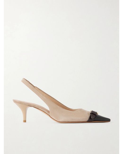J.W. Anderson Natural Buckled Leather-Trimmed Suede Slingback Pumps