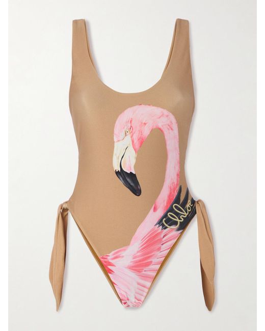 Chloé Pink Tie-Side Cutout Printed Swimsuit