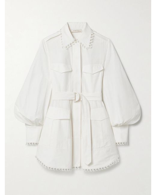 Mini-Robe-Chemise En Coton Et Soie Mélangés À Ceinture Zimmermann en coloris White