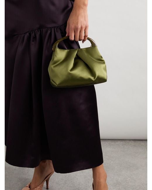 Dries Van Noten Green Mittelgroße Schultertasche Aus Satin Mit Falten