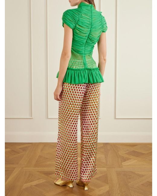 Dries Van Noten Green Ruffled Silk-Chiffon Blouse