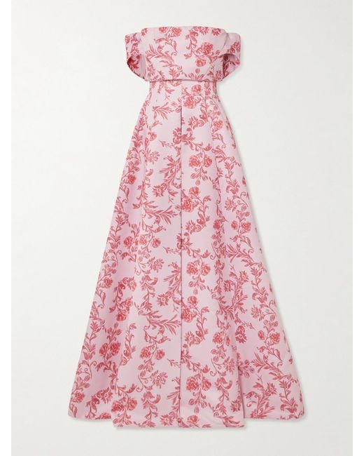 Emilia Wickstead Pink Auclair Off The Shoulder Damask Taffeta Faille Gown