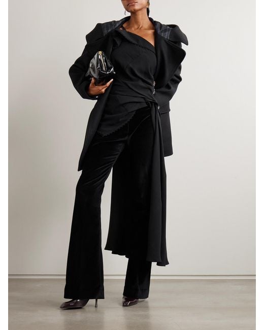 Dries Van Noten Black One-Shoulder Asymmetric Draped Embellished Crepe Top