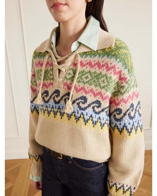Polo Ralph Lauren Metallic Jacquard-Knit Cotton-Blend Polo Sweater