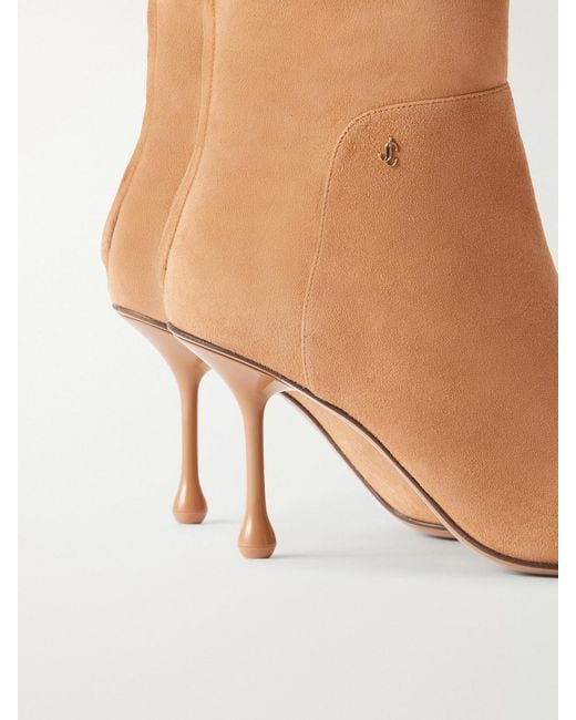 Jimmy Choo Brown Cycas 80 Logo-Embellished Suede Ankle Boots