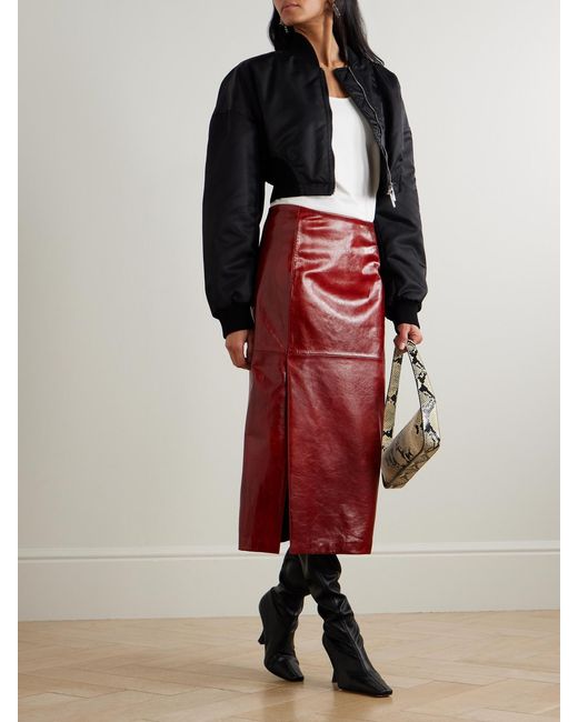 Sportmax Red Paneled Leather Midi Skirt