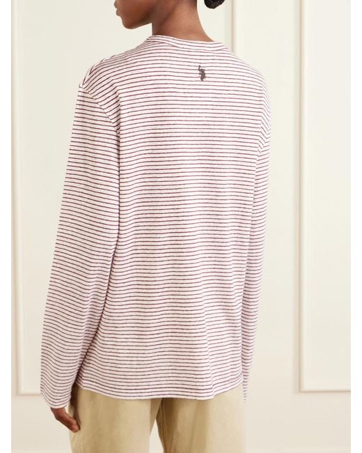 Wales Bonner Pink Hour Embroidered Striped Linen And Cotton-Blend T-Shirt