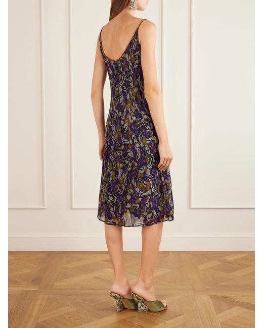Dries Van Noten Purple Embroidered Georgette Midi Dress