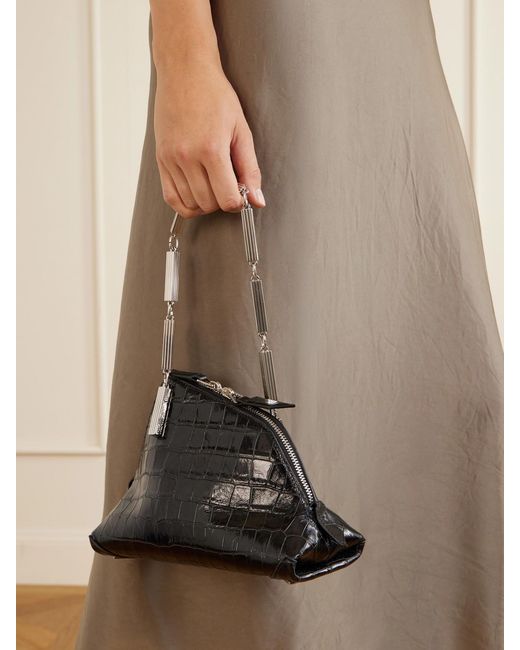 The Attico Black La Scala Asymmetric Croc-Effect Leather Clutch