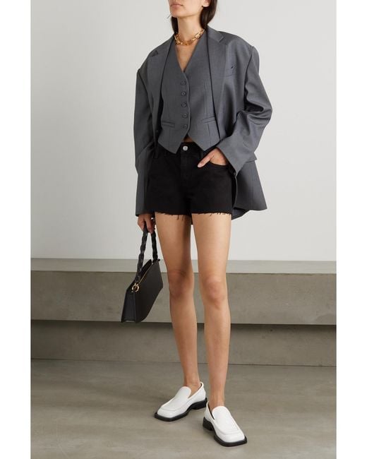 FRAME Black Le Grand Garcon Frayed Denim Shorts