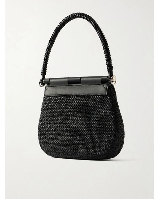 Loewe Black Paula's Ibiza Pescador Medium Embellished Leather-Trimmed Raffia Shoulder Bag