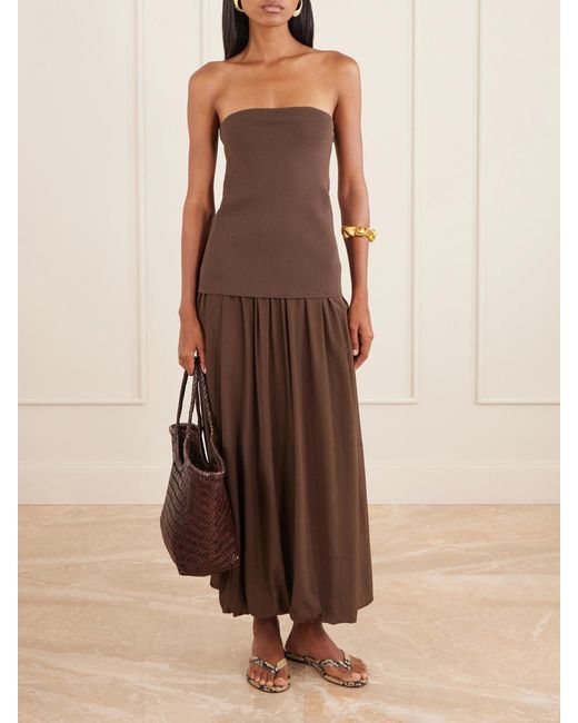 St. Agni Brown Ribbed Pleated Jersey Midi Dress