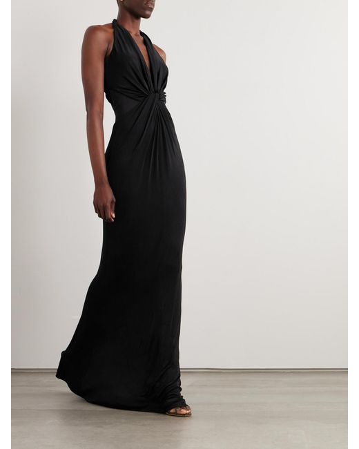 Tom Ford Black Twist-Front Chiffon-Trimmed Jersey Gown