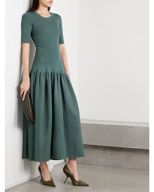 Robe Longue En Mailles Stretch Métallisées À Fronces Maisie Altuzarra en coloris Green