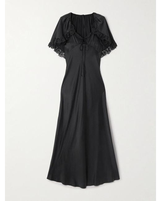 Robe Du Soir Effet Cape En Satin De Soie À Finitions En Dentelle Chloé en coloris Black