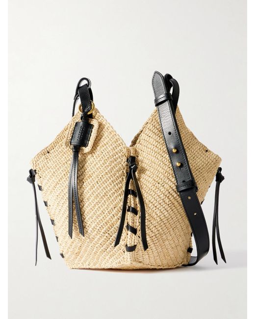 Isabel Marant Natural Tampa Mini Leather-Trimmed Raffia Bucket Bag