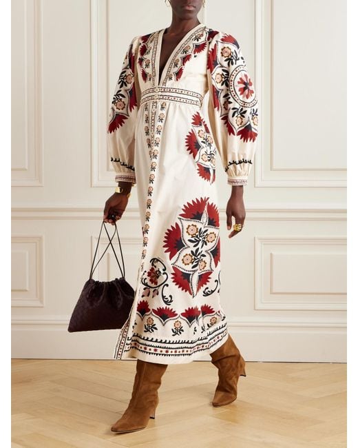 Farm Rio Natural Cashew Mandala Floral-Print Cotton-Poplin Maxi Dress
