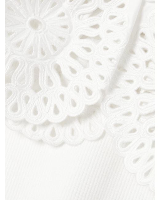 Jonathan Simkhai White Elyse Scalloped Guipure Lace-Trimmed Ribbed-Knit Top