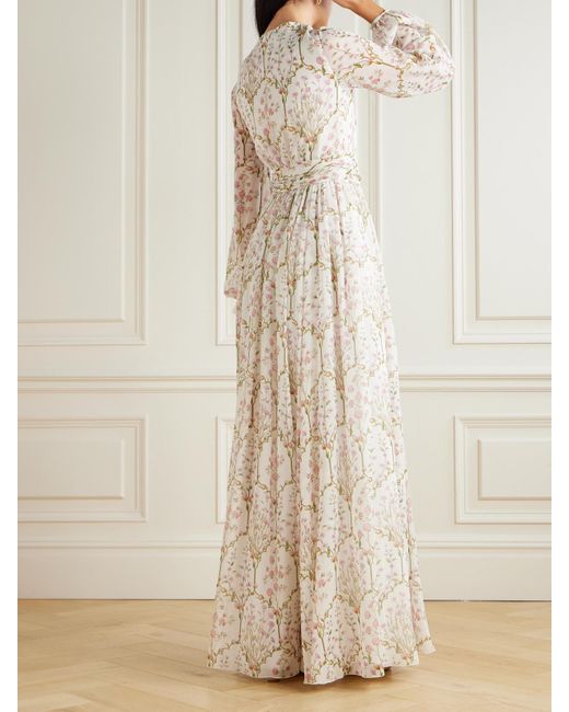 Giambattista Valli Natural Robe Aus Seiden-Georgette Mit Blumenprint Und Bindegürtel