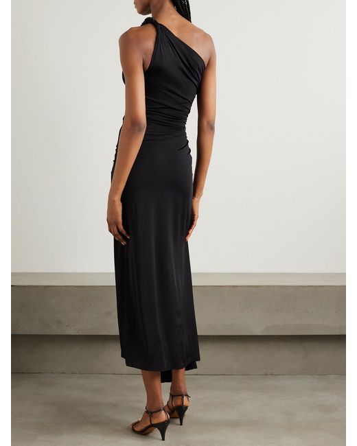 TOVE Black Franca Twisted Asymmetric One-Shoulder Stretch-Jersey Maxi Dress