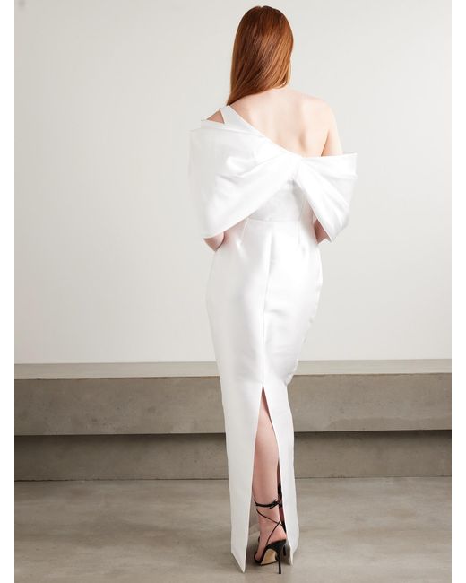 Solace London White Davina Off-The-Shoulder Draped Faille Gown