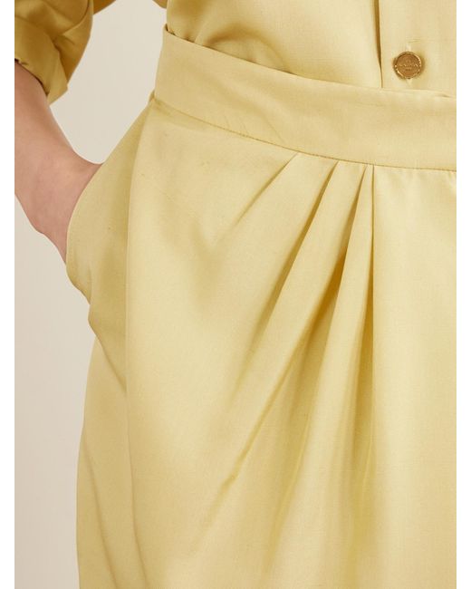 LeKasha Yellow Kamas Silk Pleated Wrap Skirt