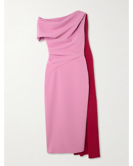 Roksanda Pink Maite One-Shoulder Cape-Effect Draped Crepe Midi Dress