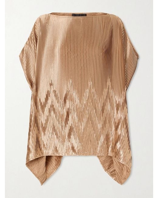 ‎Dima Ayad Natural Metallic Plissé-Satin Blouse