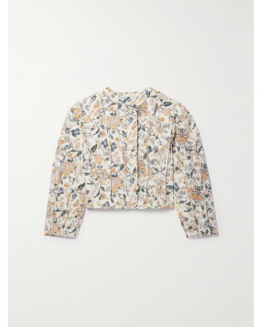 Ulla Johnson White Anika Gesteppte Jacke Aus Seide Mit Blumenprint