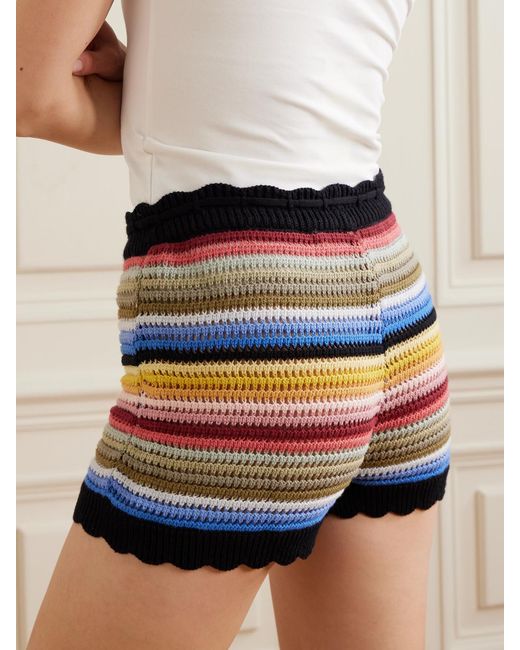 Alix Of Bohemia Blue Shea Striped Crocheted Cotton Shorts
