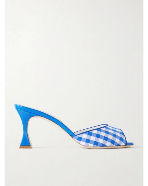 Manolo Blahnik Blue Jadara 70 Checked Woven Mules