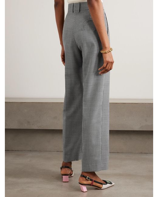 Blazé Milano Gray Fox Pleated Houndstooth Wool-Twill Straight-Leg Pants