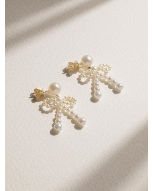 Sophie Bille Brahe Natural Bow 14-Karat Recycled Pearl Earrings