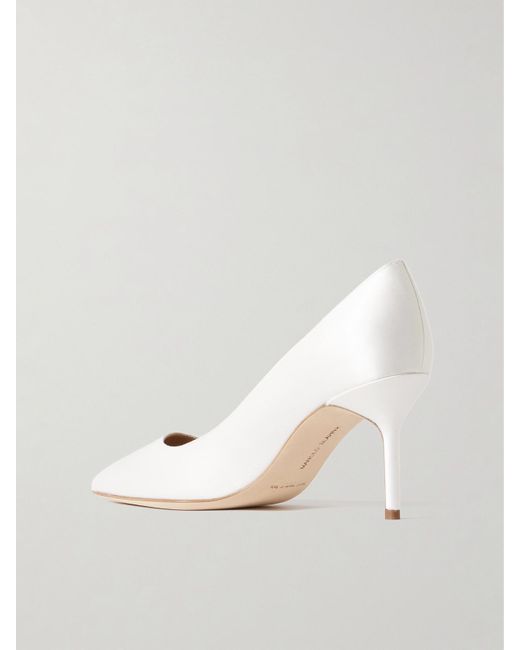Manolo Blahnik White Bb 70 Satin Pumps