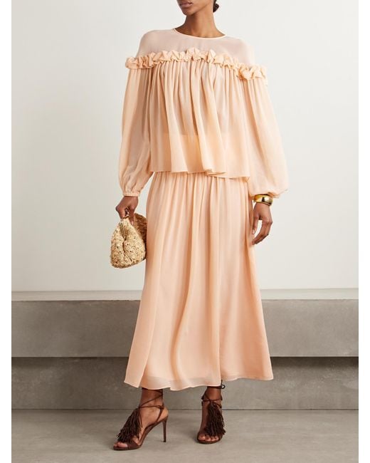 Ulla Johnson Natural Peggy Bluse Aus Crêpe De Chine Aus Seide Mit Raffungen Und Rüschen