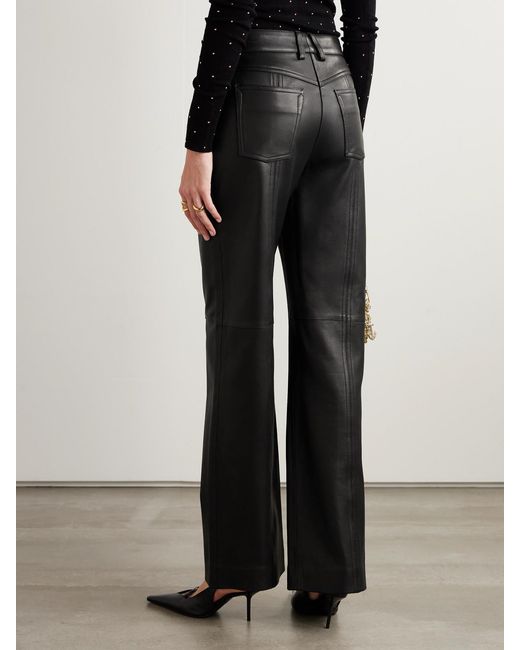 Rabanne Black Leather Straight-Leg Pants
